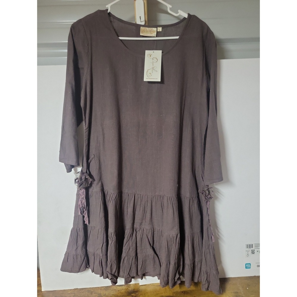 Paper Lace Plum Tiered Ruffle Mini Dress Sz S Three-Quarter Sleeves Tunic